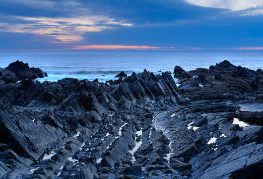 Great Britain, England, Devon, Hartland, Hartland Quay, Screda Point, blue hour