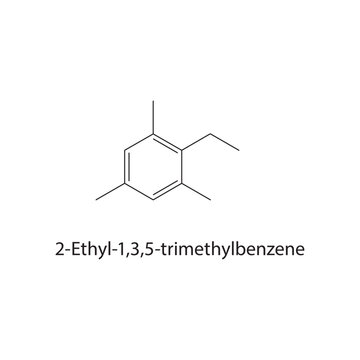 2-Ethyl-1,3,5-trimethylbenzene skeletal structure. aromatic hydrocarbon compound schematic illustration. Simple diagram, chemical formula.