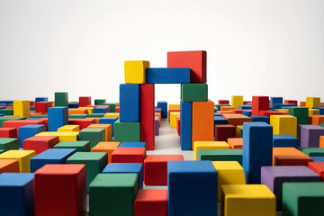 Obraz premium A dense field of chunky colored blocks preserving one deliberate open