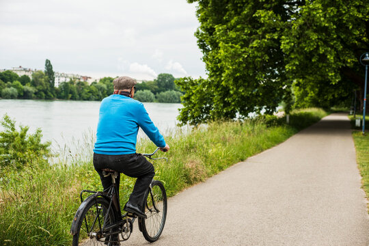 Senior man riding bicycle