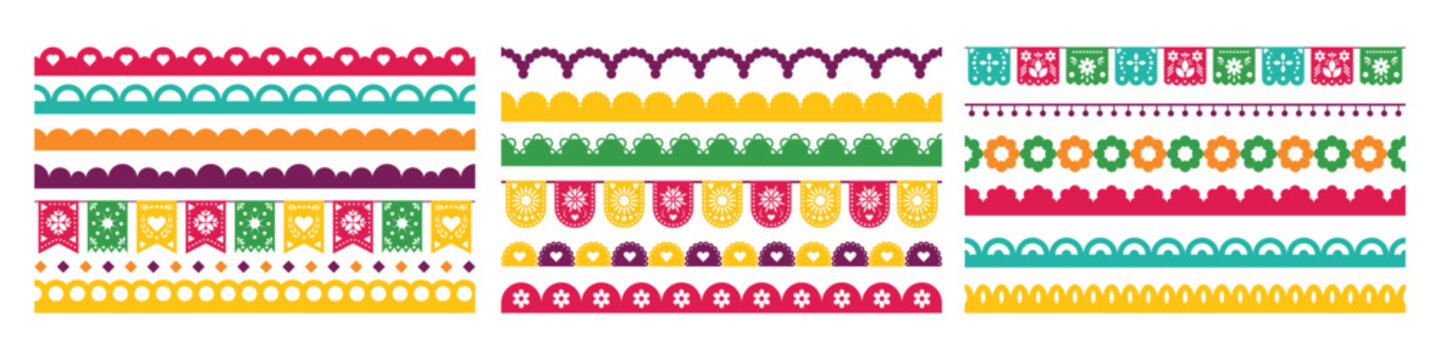 Mexican border pattern with ornamental flowers and traditional Hispanic design elements, perfect for festive party invitations and cultural celebration cards. Vector illustration.