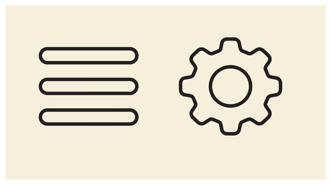Navigation menu bars and settings gear outline icons set on neutral background with hamburger menu options sign configuration icon preferences tool interface element