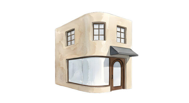 Vintage corner shop facade water painting illustration on white background