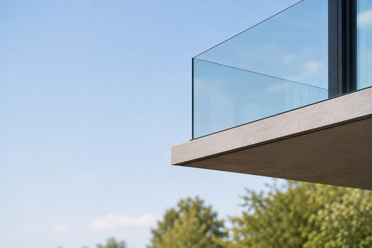 Moderner Glasbalkon mit rahmenloser Br&uuml;stung am Wohnhaus