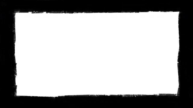 Grunge frame animation overlay, white border with rough edges for vintage and cinematic effects, 4k alpha channel