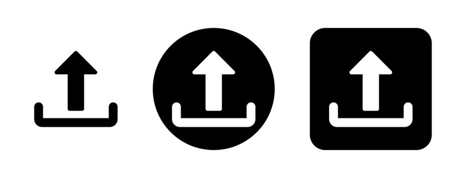 Upload icon vector set with arrow, upload, transfer, import and file symbols for software interfaces, cloud storage, sharing platforms, web apps and digital workflows.