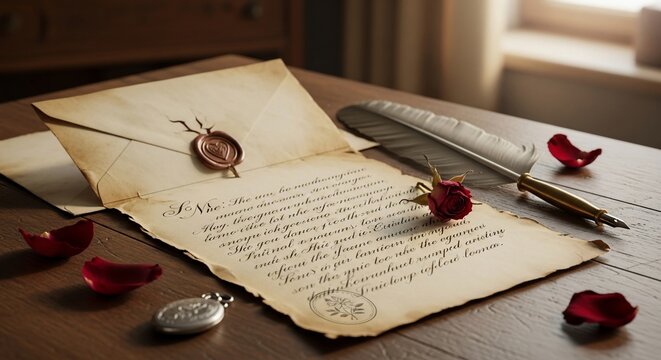 Vintage letter quill roses