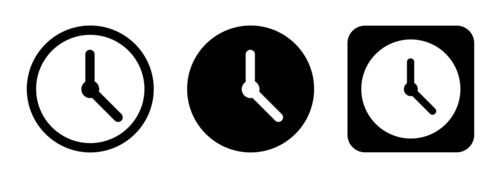 Clock vector set with time, clock, watch, schedule and timer symbols for calendars, dashboards, apps, websites, business tools and digital interfaces.