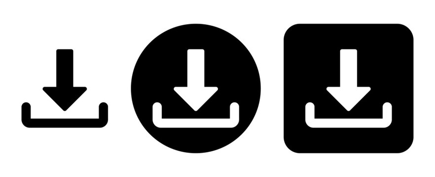 Download icon vector set with arrow, download, transfer, import and file symbols for software interfaces, cloud storage, web apps, digital platforms and file management.
