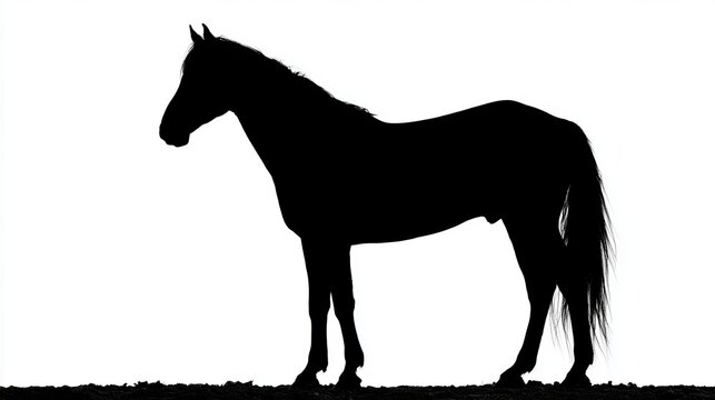 Elegant equine silhouette standing gracefully against a stark white backdrop, portraying power and freedom, ideal for equestrian and animal-themed designs