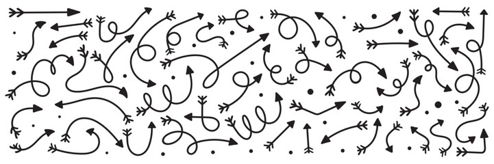 Naklejka premium Collection of hand drawn doodle arrows and sketch pointers on a white background