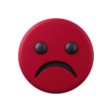 Sad red emoji face icon isolated on white background 3D render