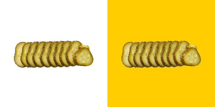 Fresh green pickle slices arranged in a row as a tasty food snack png