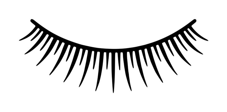 Elegant false eyelash vector icon illustration featuring long, thick lashes in a curved silhouette. This minimalist black graphic is ideal for beauty salons, makeup artists, and cosmetic branding.