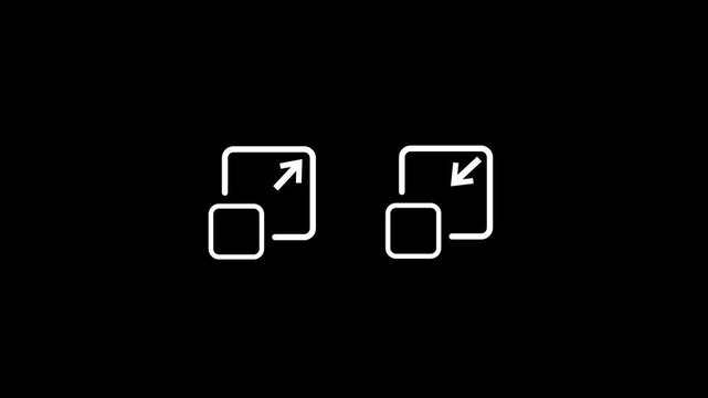 Exit full screen icon animation for web design interfaces, mobile apps resolution animated icon.Full screen concept icon animation. Line art box with arrow.