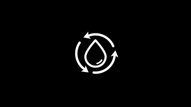 Drop weather forecast line icon on the Alpha Channel.Water Droplet Icon Animation in Minimalist Style with Subtle Motion on Dark Background.Animated Drop White Line Icon. Falling Droplet.