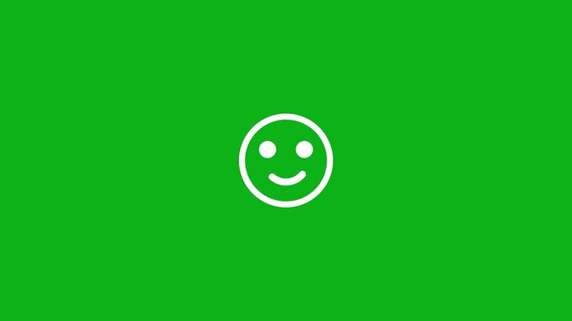 Hand drawn animated smiley face emoji doodle.Minimalist white happy face emoji animation, simple line art smiling emoticon on green background, cheerful facial expression.