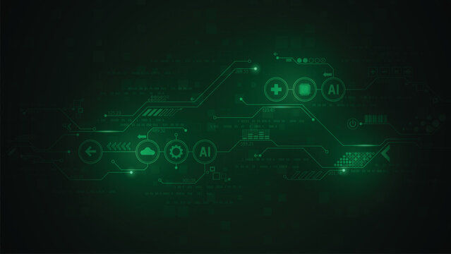 The concept of AI technology and sequential computing is presented against a dark green background.