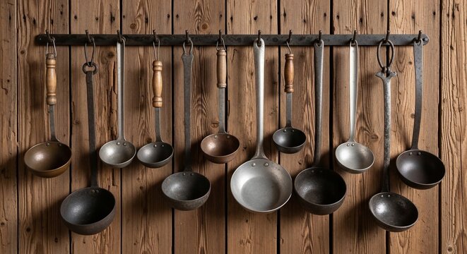 Vintage kitchen utensils display