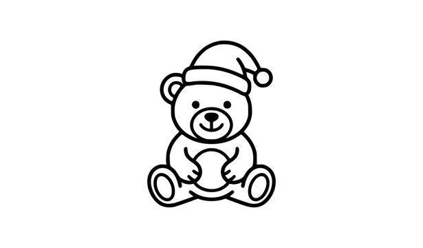 Christmas teddy bear logo vector cute holiday outline illustration hand drawn xmas character