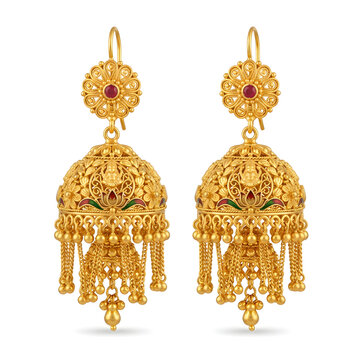 Golden traditional indian temple style earrings with gems