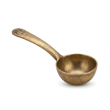 Rustic copper measuring spoon on white background