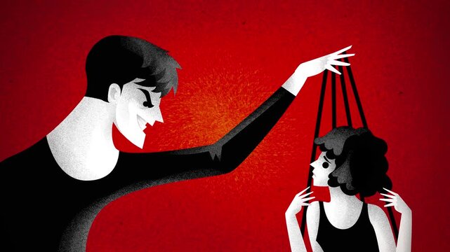 gaslighting manipulator controlling woman like a puppet