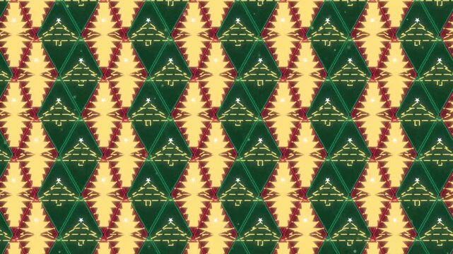 Decorative fabric texture displaying a complex traditional geometric pattern with green and yellow tones.