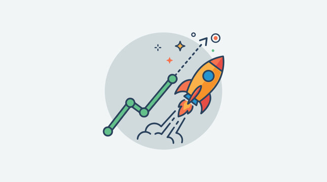 Rocket launch and growth chart illustration representing startup success and business progress