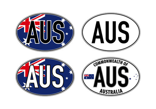 Australia, oval international vehicle registration code license plate car sticker, vector illustration