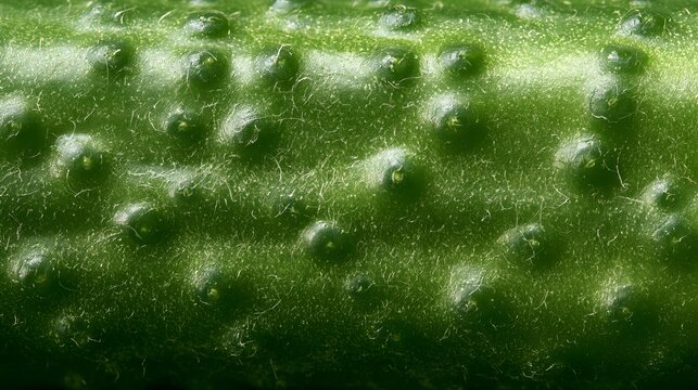 Close-up reveals textured green cucumber skin showcasing numerous small bumps, ideal for food marketing and healthy eating concepts