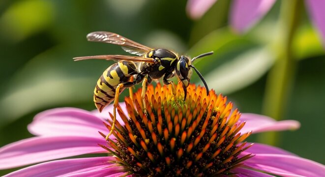 Wasp feeding on purple flower