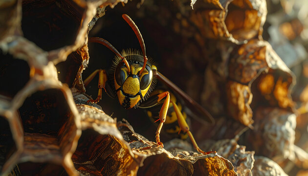 Wasp inside nest close up