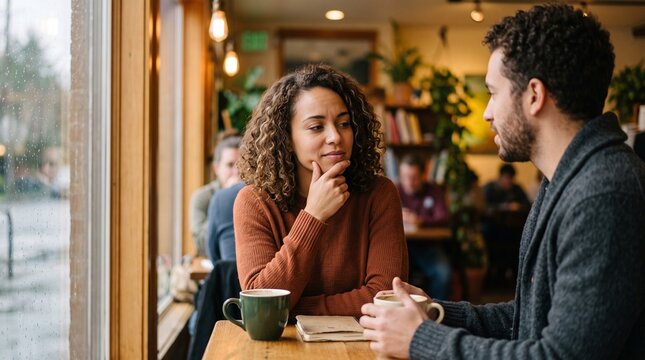 Reflective Woman Displaying Thoughtful Reaction While Considering Another Person's Words During Meaningful Everyday Conversation