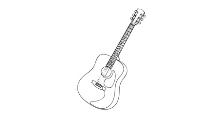 Obraz premium Minimalist Black And White Outline Sketch Of An Acoustic Guitar Featuring Clean Vector Line Art Design Isolated On A Pure White Background For Music