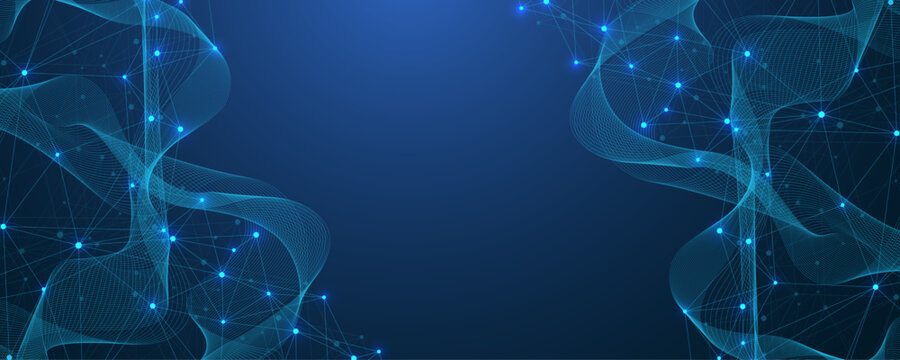 Global network connection concept. Big data visualization. Social network communication in the global computer networks. Internet technology. Business. Science. Vector illustration