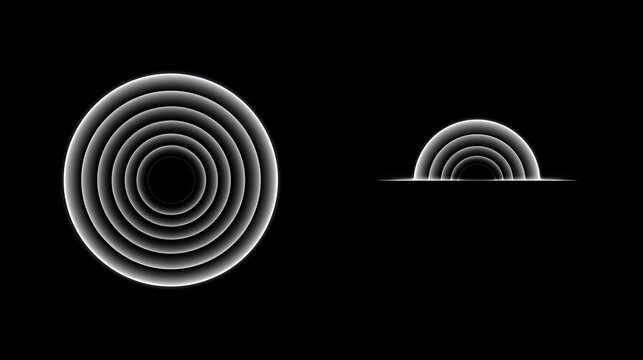 Concentric circles and semi-circles radiate light on a dark background