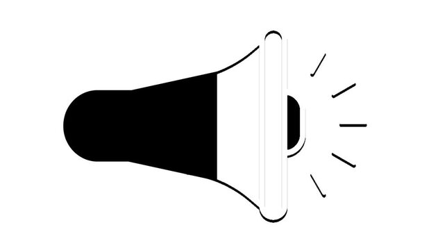 Black communication icon megaphone animation video on white background