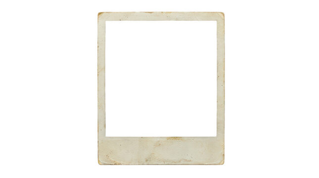 Vintage instant film frame with weathered border isolated on transparent background