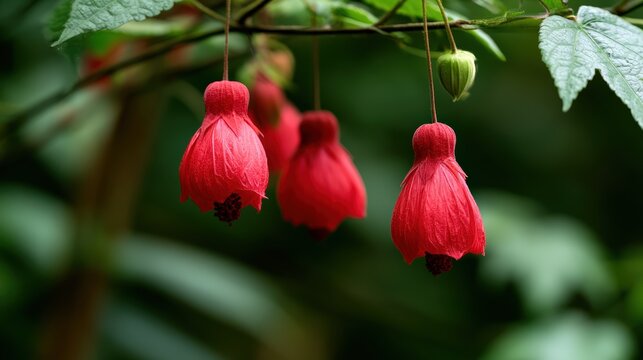 Abutilon Megapotamicum Red Bell Flowers on Green Foliage