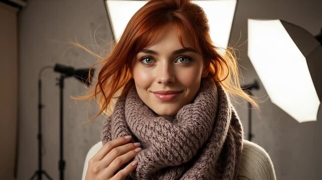 Stylish Fashion Model Posing in Bright Studio Environment