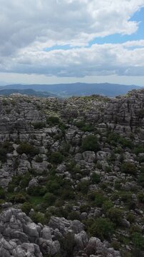 Aerial top view of weathered karst rock patterns