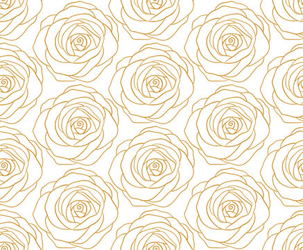 Hand drawn elegant line art gold pattern with roses