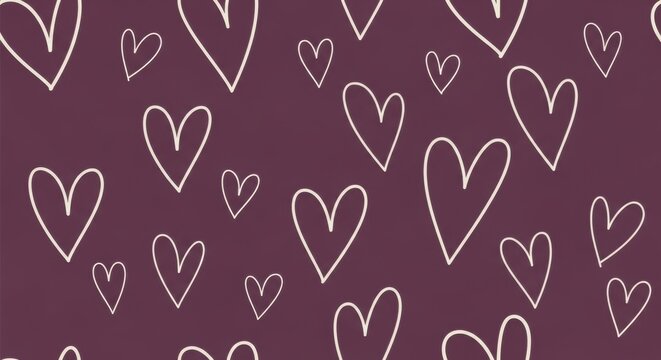Seamless pattern of hand drawn hearts on a dark purple background