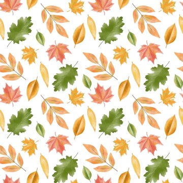 autumn watercolor leaves seamless repeatable pattern