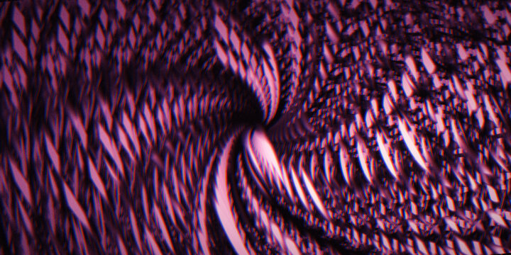 Silky interference waves in pink and rose with fractal tunnel depth and dark grain, great for website hero art, posters, branding, and wallpaper.