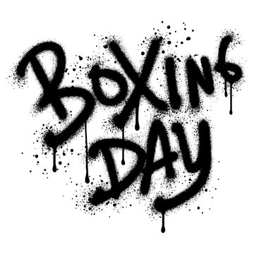 graffiti Boxing day text sprayed in black over white.