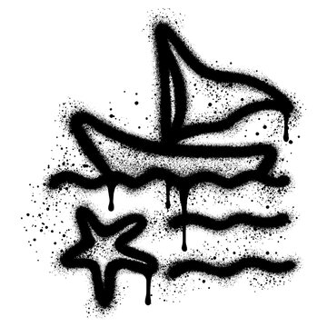 Spray Painted Graffiti sailboat and starfish Sprayed isolated with a white background.
