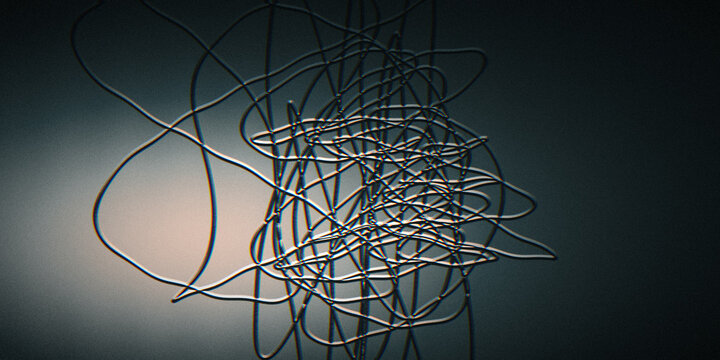 Dark cinematic grain shapes orbiting light curves in silver gray, ideal for website hero art, posters, branding, and wallpaper.