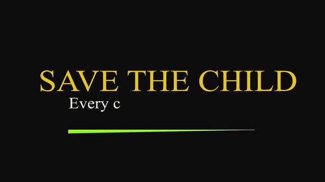 Animated typography slogan about saving children showing support for humanitarian aid and child welfare advocacy campaign.